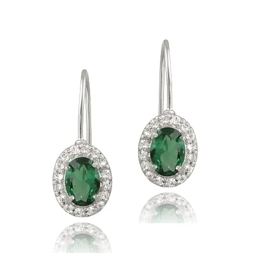 Sterling Silber geschaffen 2ct grüner Quarz & Saphir oval Leverback Ohrringe