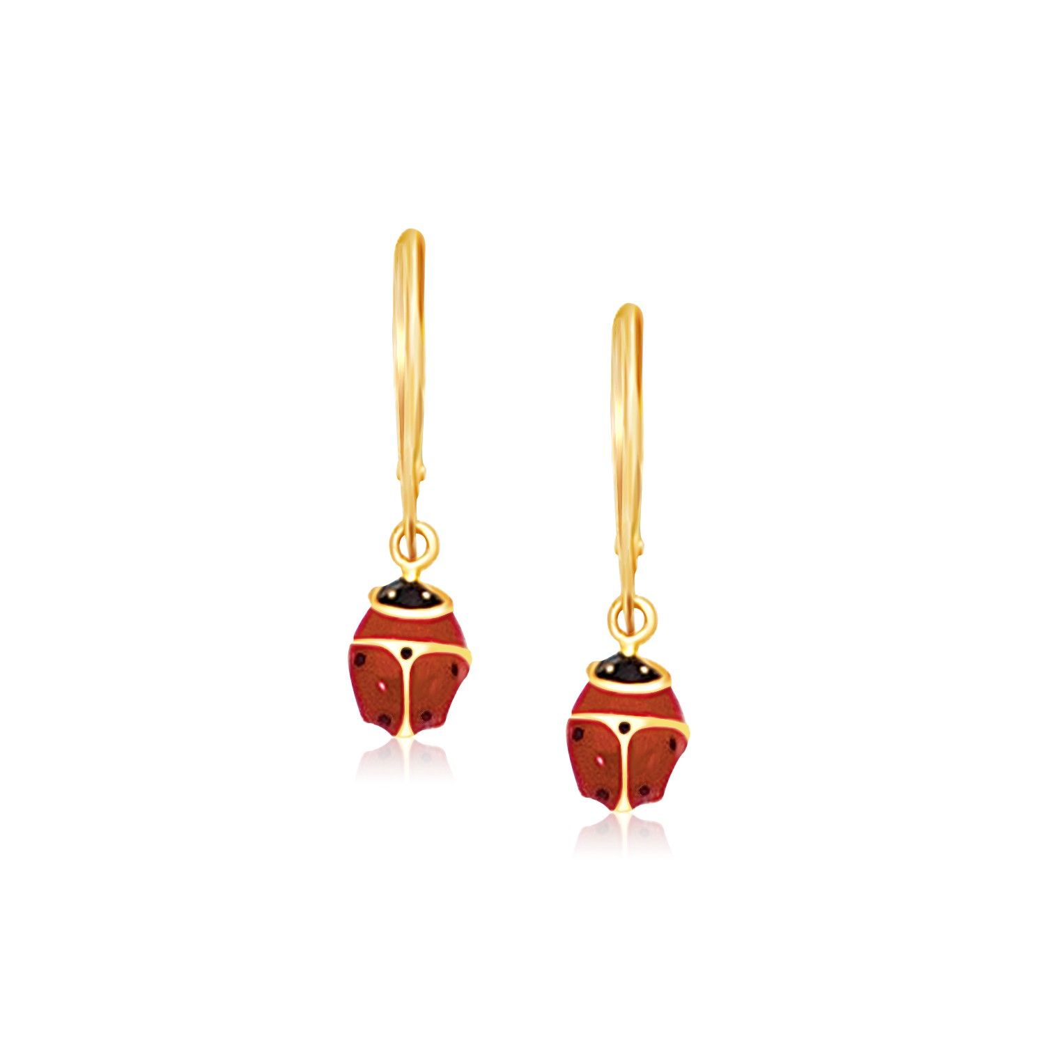 14 Karat Gelbgold Petite Enamel Lady Bug Drop Ohrringe