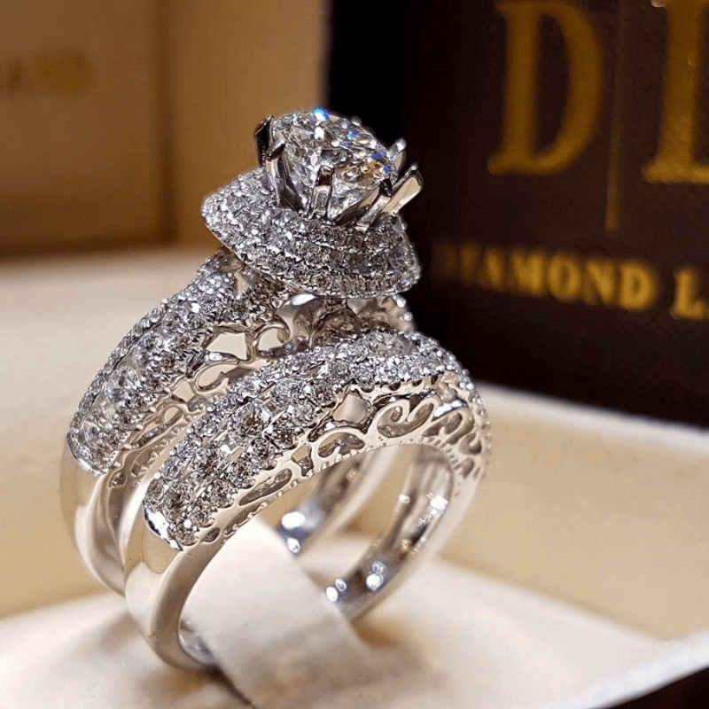 Kristall weiblicher großer Zircon Stein Ring Set Mode Brautringe für Frauen Versprechen Liebe Verlobungsring