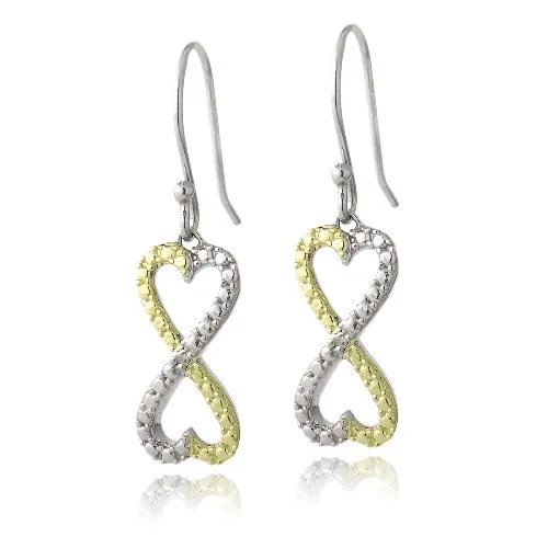 Sterling Silber Zwei-Tone Diamant Akzent Infinity Herzen Dangle Ohrringe