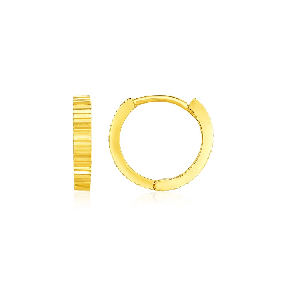 14 Karat Gelbgold Kleine Runde Hoop Ohrringe mit gerader Textur