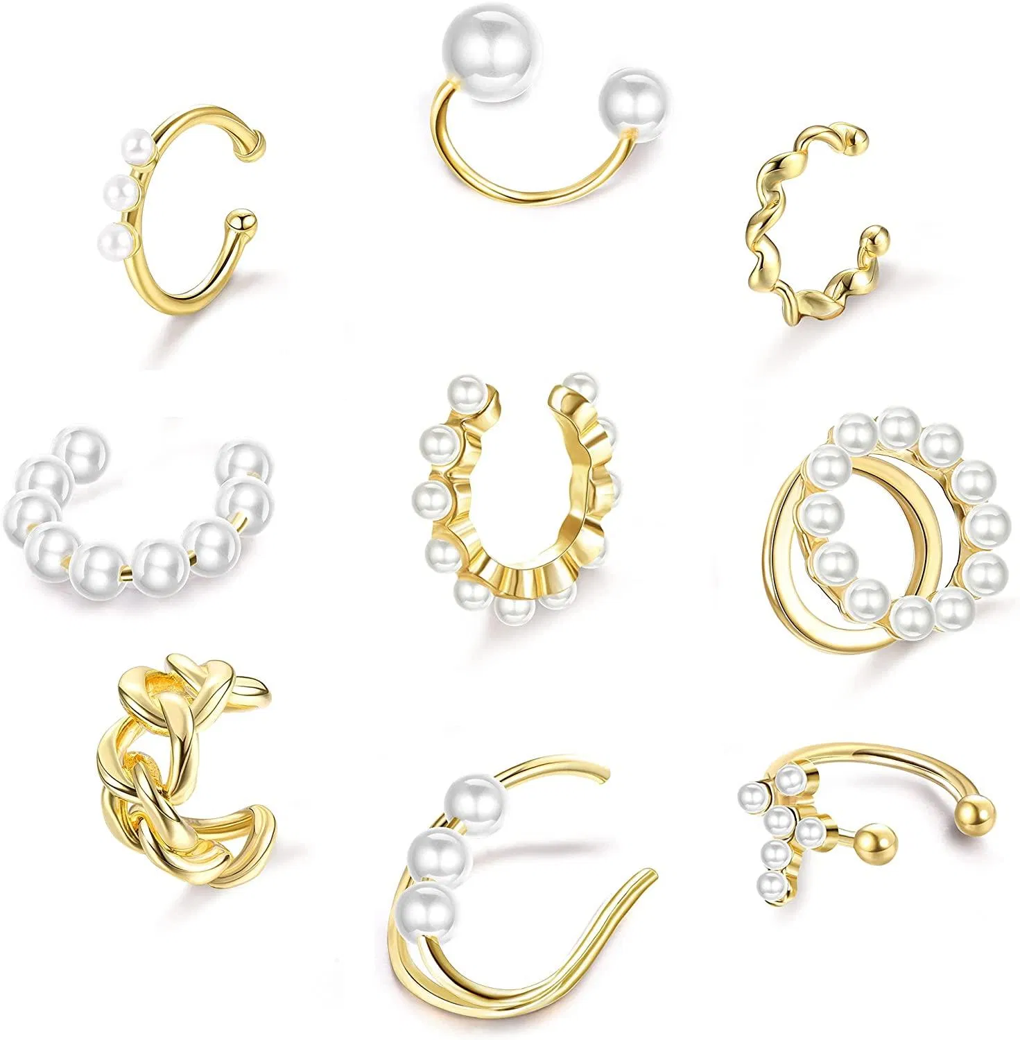 9pcs Pearl Ohr Manschetten für nicht durchbohrte Ohren Dainty Helix Cuff Ohrringe für Frauen Clips auf Knorpel Ohrringe