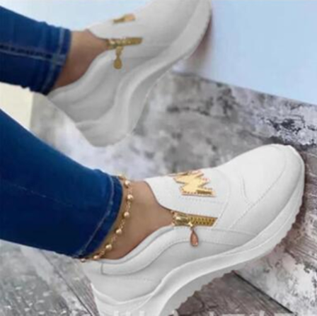 Frauen Sportschuhe Dicke Bottom Solid Color Ladies Vulkanisierte Sneakers Casual Wedge Walking Schuhe Rutschen auf Zipper Damen Schuhe