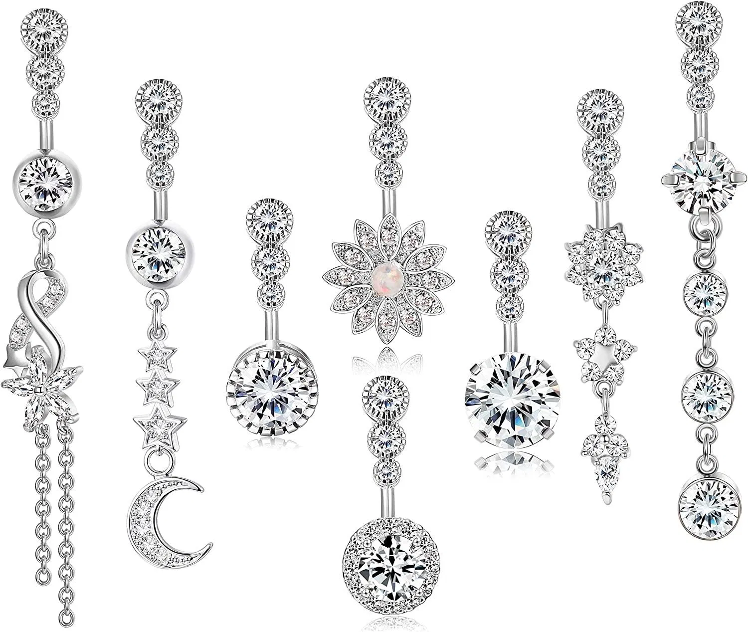 14G 316L Chirurgische Stahl Dangle Bauchknopfringe für Frauen Clear CZ Nabelringe Bauchringe Bauch Piercing Schmuck 8pcs