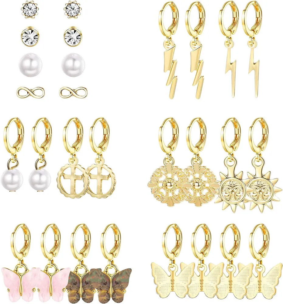 14 Paare Schmetterlingshoop Ohrringe für Frauen Blume Email Gold Sonnenhoop Ohrringe Set süßer Ohrschmuck
