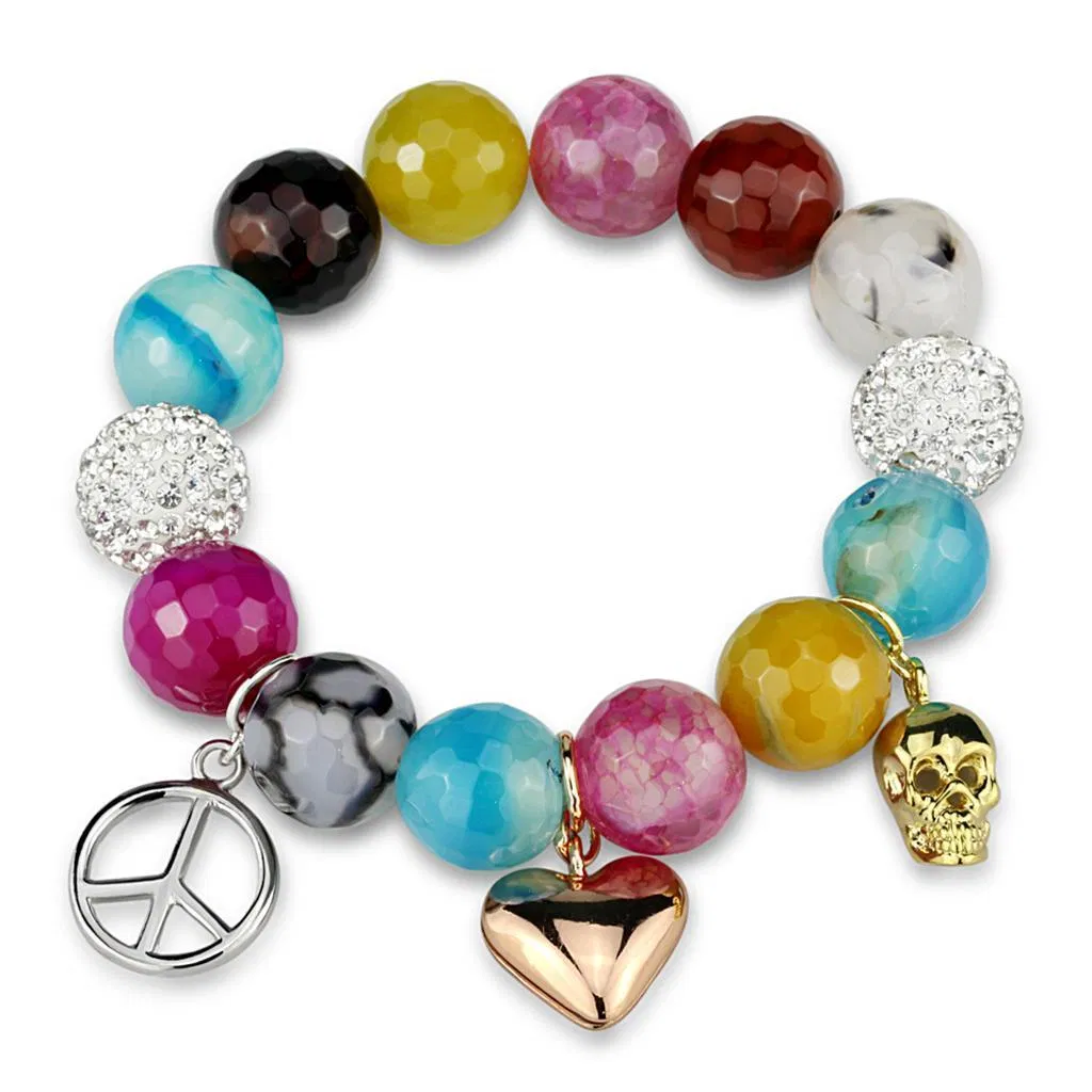 LO3787 - Rhodium + Gold + Rose Gold Brass Armband mit synthetischem Onyx in mehreren Farben