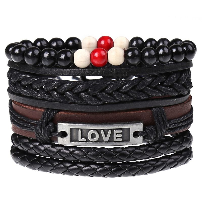 Neues Vier-Teil - Set Lederarmband LOVE Set Männer Weben Armband