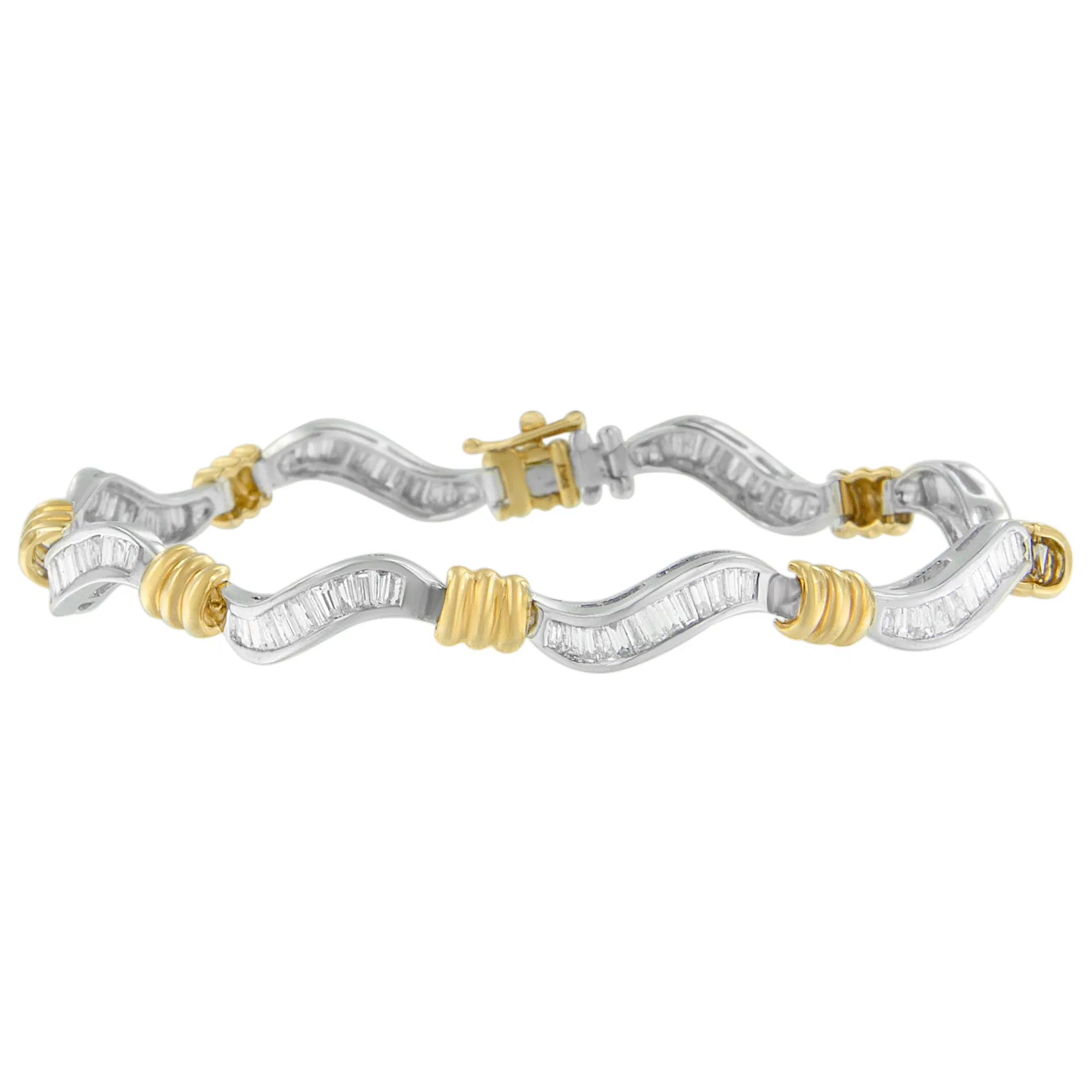 Original Classics 10K Zwei-Ton - Gold Baguette Cut Diamant Spiral Armband (2.00 cttw, H-I Farbe, I1 - I2 Klarheit)
