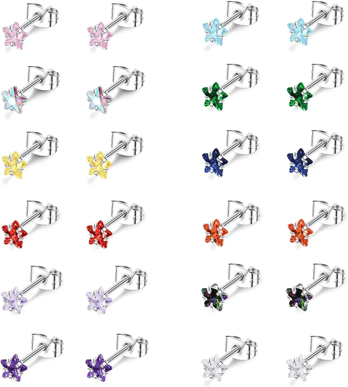 12Paars CZ Stud Ohrringe für Frauen Männer Edelstahl Multicolor Star Cubic Zirkonia Ohrringe Knorpel Helix Ohrringe Stud Set