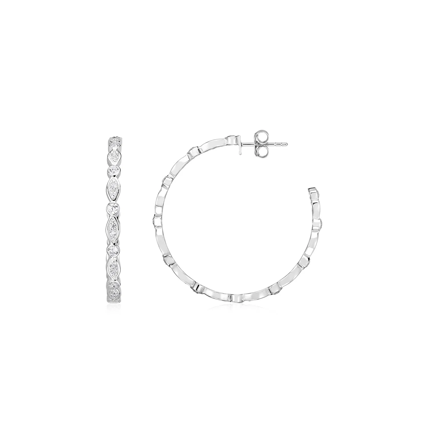 Sterling Silber Hoop Ohrringe mit runden und Marquise Cubic Zirkonias (2x30mm)