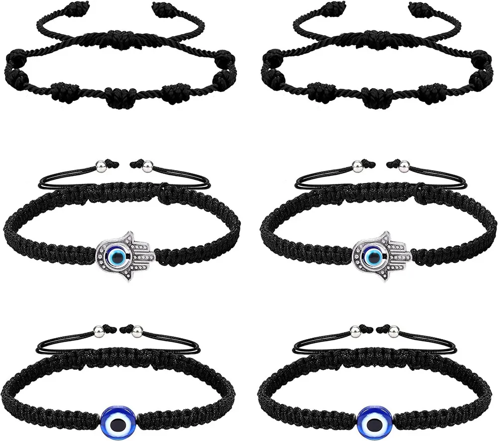 6pcs Evil Eye 7 Knoten Armbänder zum Schutz Glück Kabbala Rote Saiten Armbänder Faden Hamsa Amulett Armbänder für Frauen Männer