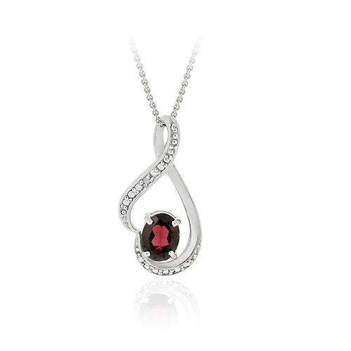 Sterling Silver Genuine Garnet & Diamond Accent Swirl Anhänger