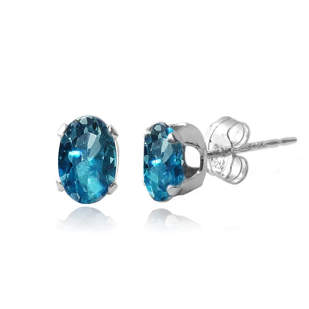 Sterling Silber 1.1ct London Blue Topaz Oval Stud Ohrringe, 6x4mm
