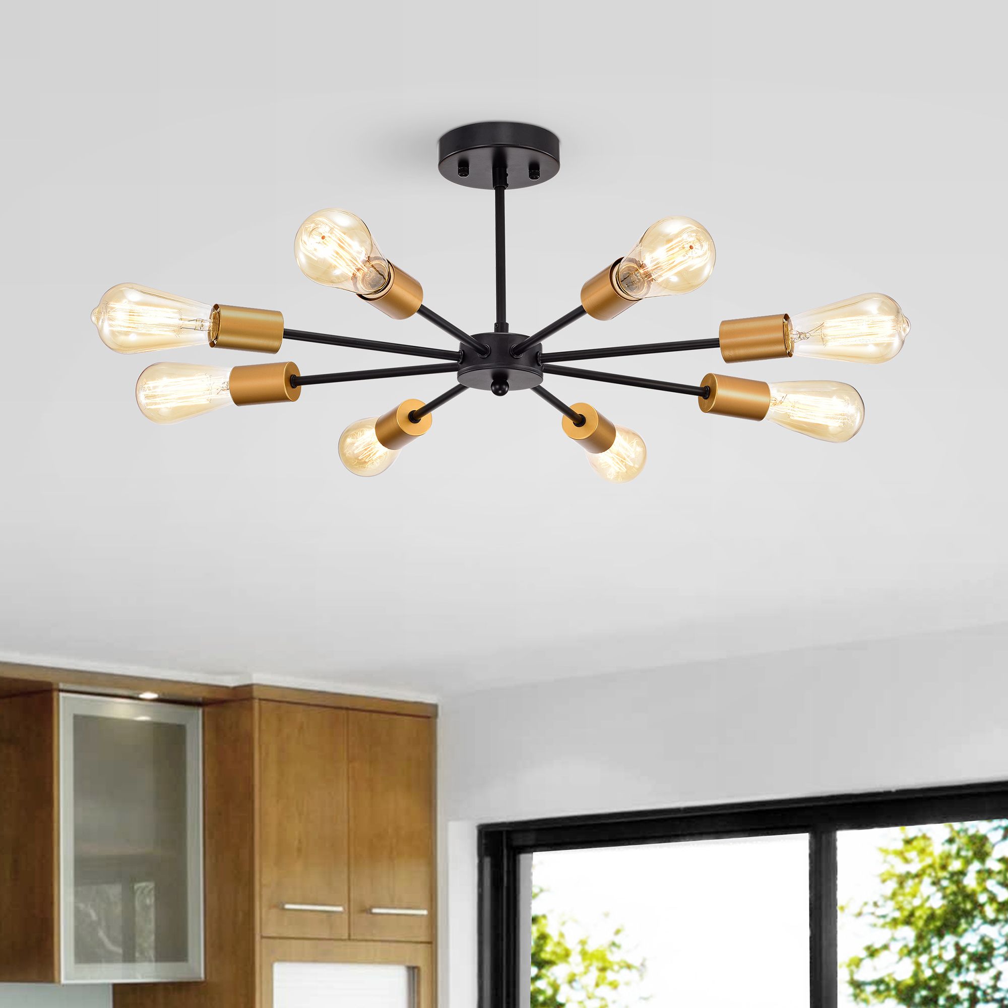 Bianna Matte Black + Gold 8 - Licht Semi-Flush Mount Light