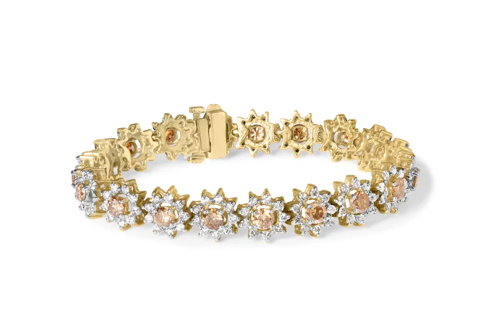 14 Karat Gelbgold 8,00 Cttw Champagner Diamant Floral Cluster Halo Link Armband (H-I Farbe, I1 - I2 Klarheit)
