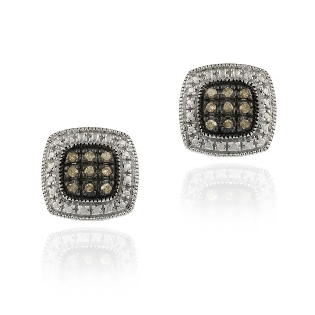 Sterling Silber 1 / 5 ct. TDW Champagner Diamant Square Ohrringe