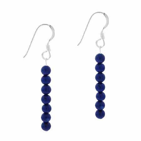 Sterling Silber 4mm Echtes Lapis Stein 6 Perlen Perlen Dangle Hook Ohrringe