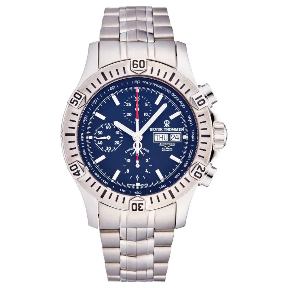 Revue Thommen 16071.6126 Herren 'Airspeed' Blau Zifferblatt Tag-Datum Chronograph Automatische Uhr