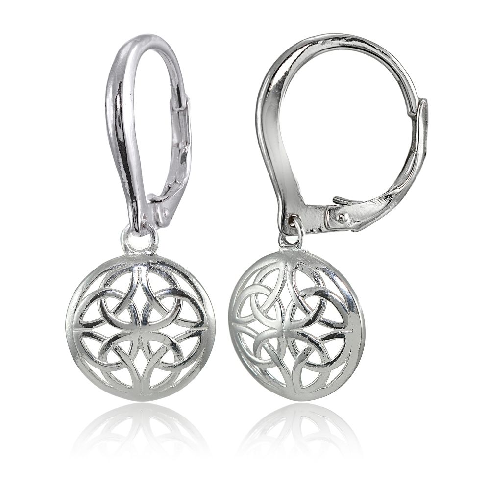 Sterling Silber High Polied Filigree Round Dangle Leverback Ohrringe