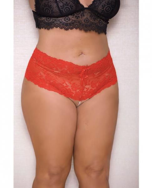 Lace, Pearl Boyshorts Satin Bow Accents Rot 1X / 2X