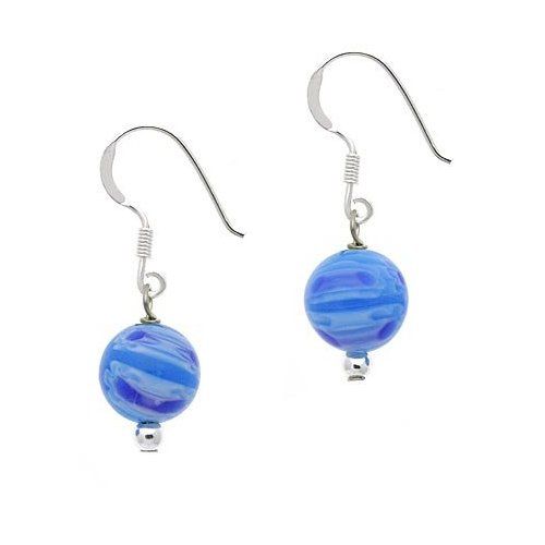 Sterling Silver Blue Millefiori Murano Glas Perlen Dangle Ohrringe