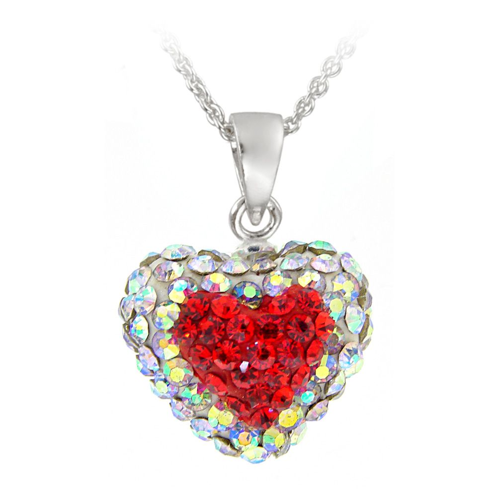 Sterling Silber Rot Herz Kristall Feuerball Herz Halskette