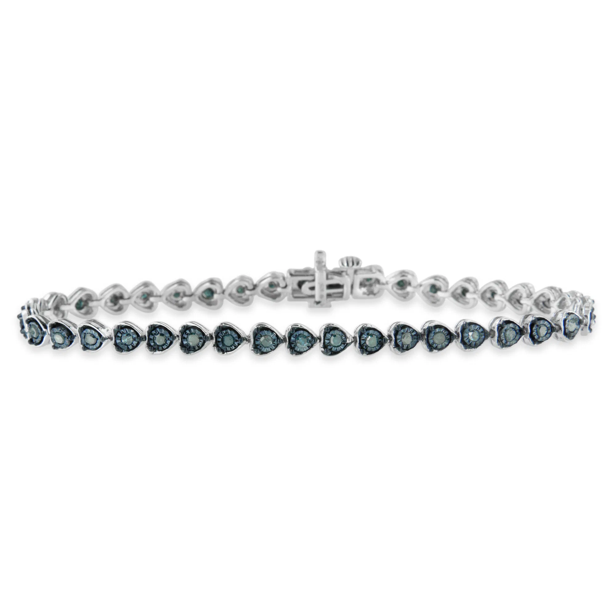 Schwarzes Rhodium über .925 Sterling Silber 1.0 Cttw Wunder-Set Diamant Herz-Link 7