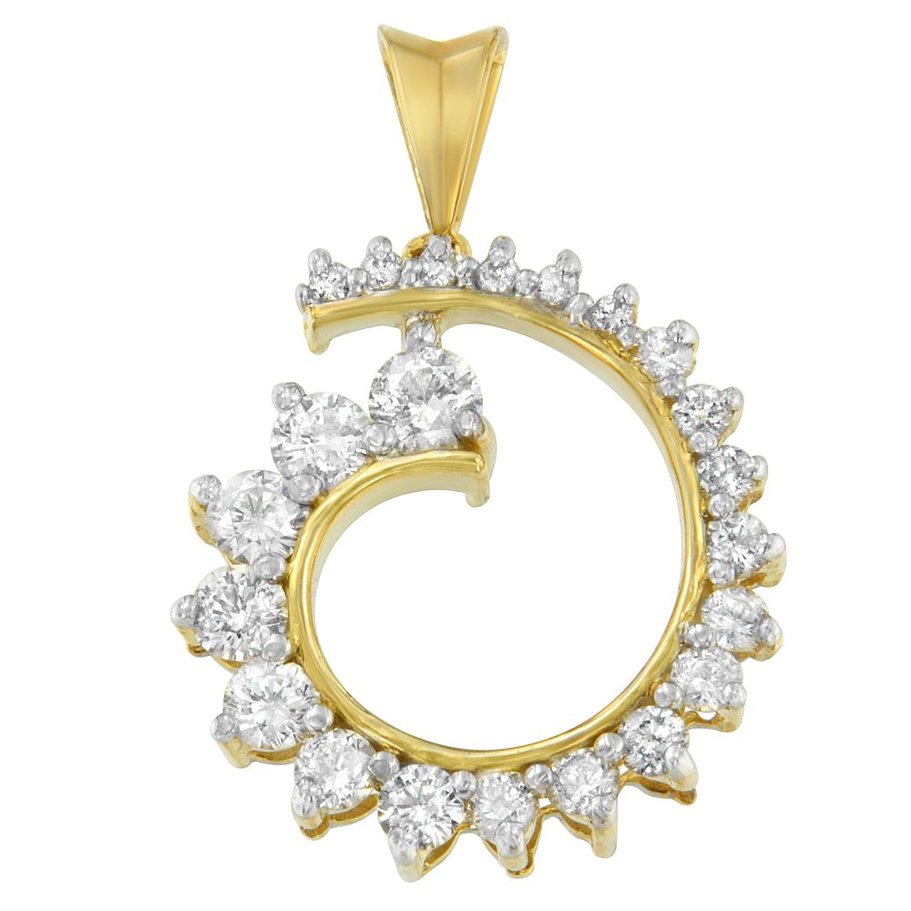 10K Gelbgold Round Cut Diamant Curve Pendant Kette (1.00 cttw, H-I Farbe, I1 - I2 Klarheit)