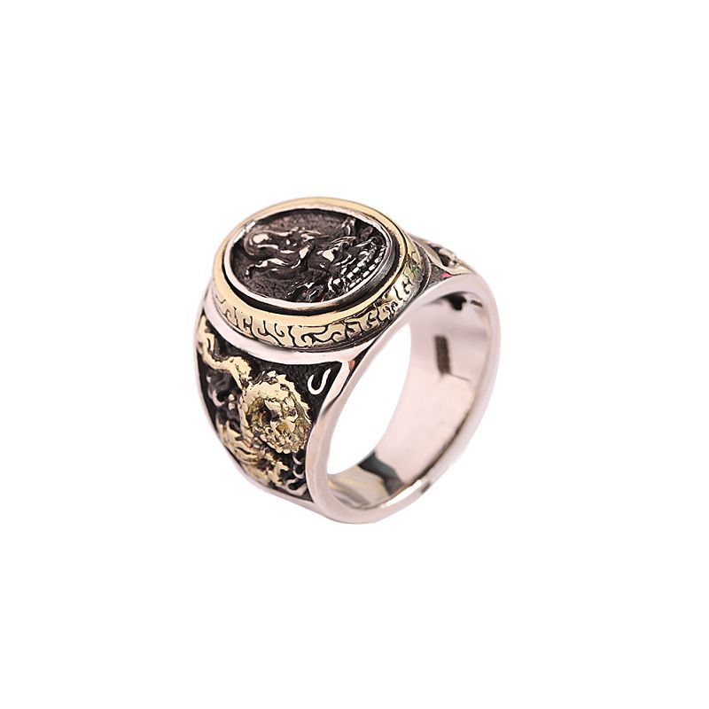 S925 Silber Antike Finish Silber Schmuck Trendy Persönlichkeit Hip Hop Stil Südsee Guanyin Ring Herren Ring