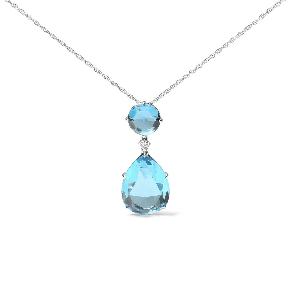 18K Weißgold Diamant Akzent und Rund London Blau Topaz und Pear Cut Sky Blue Topaz Dangle Drop 18