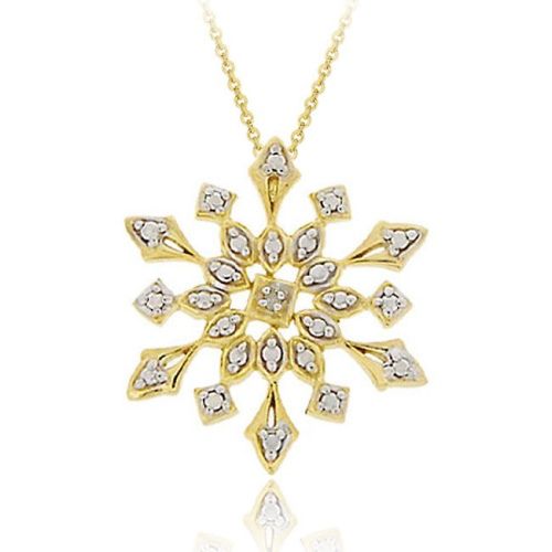 18 Karat Gold über Sterling Silber Echt Diamanten Akzent Schneeflocken Anhänger
