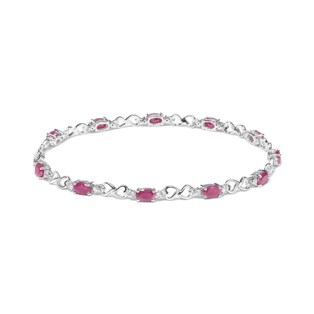 .925 Sterling Silver Pink Oval Shape Ruby und 1/4 Cttw Diamant 7.25