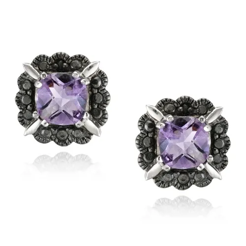 Sterling Silber Amethyst & Black Diamond Akzent Stud Ohrringe
