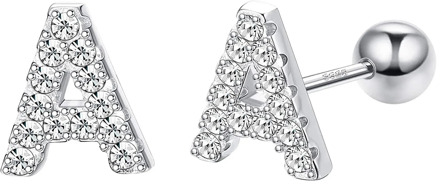 925 Sterling Silber anfängliche Ohrringe Schraube zurück Brief Ohrringe anfänglicher Schmuck für Frauen