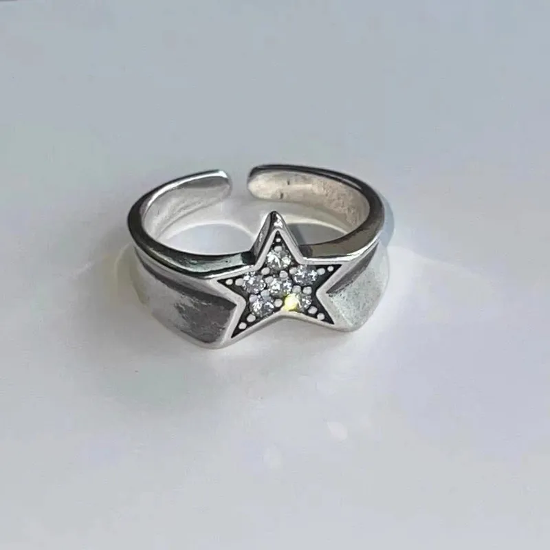 Weibliches Minderheitsdesign Y2k Fünfspitzter Stern Vintage Ring