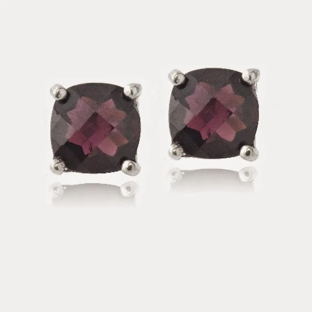 Sterling Silber 2,5 ct Granat Cushion-Cut Stud Ohrringe, 6mm