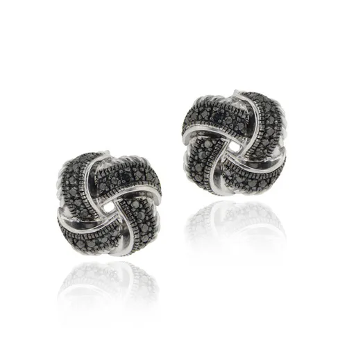 Sterling Silber Black Diamond Akzent Liebe Knoten Ohrringe