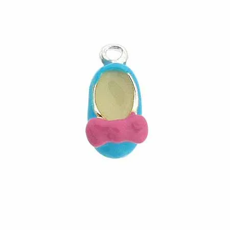 Sterling Silver Enamel Light Blue und Pink Bow Girl Baby Schuhe