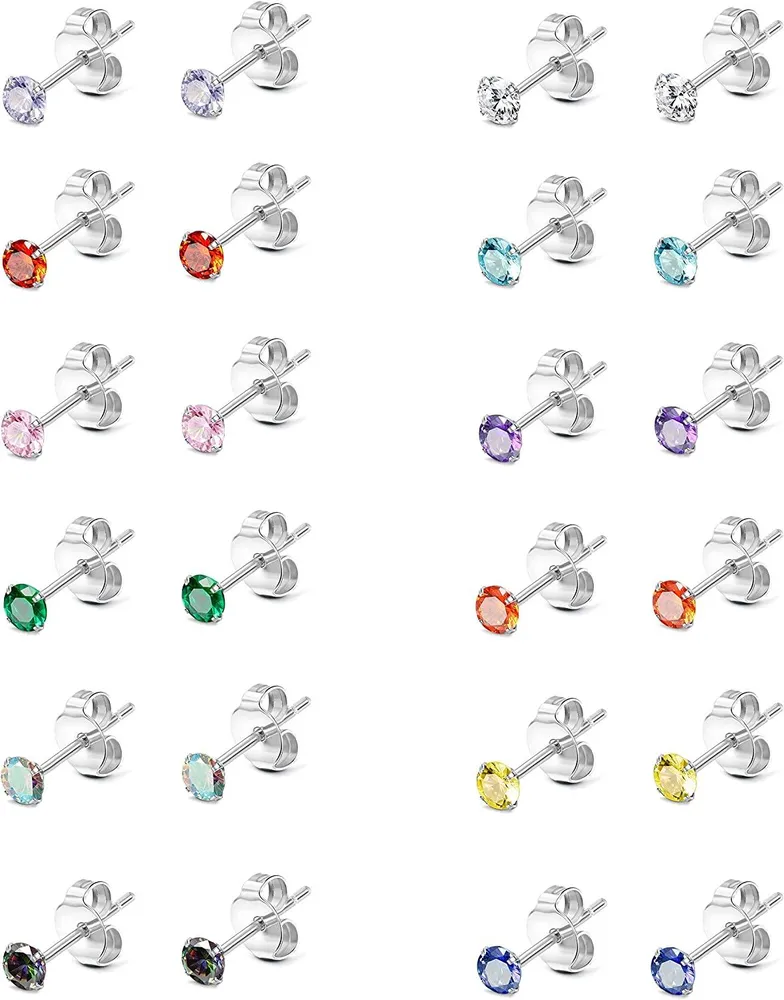 Edelstahl CZ Stud Ohrringe für Frauen Multicolor Cubic Zirkonia Ohrringe Studs Cartilage Helix Ohrringe Stud Set 10mm