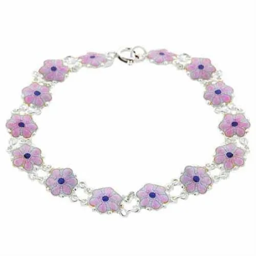 Silber Pink und Purple Enamel Blumen Sommer Link Armband
