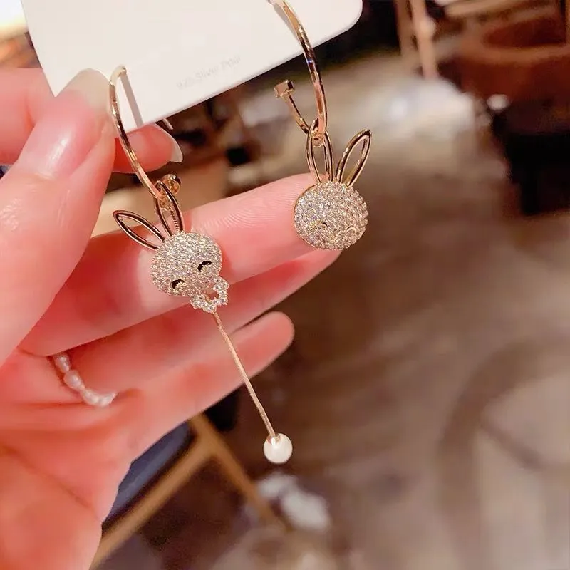 Süßes Kaninchen Glanz Tropfen Dangle Ohrringe Eingezogen Faux Edelstein Ostern Kaninchen Dekor Schmuck für Frauen Mädchen Party Ornament