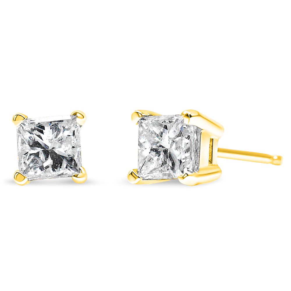 AGS zertifizierte Prinzessin-Cut Quadrat-Diamond - Solitaire-Stapel - Ohrringe in 14 Karat Gold (J-K - Farbe, SI1 - SI2 Klarheit)