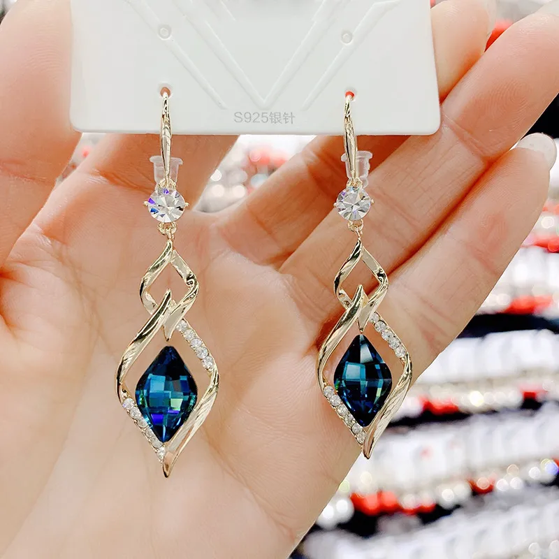 Klassiker Elegant Crystal Drop Dangle Ohrringe 925 Silber Plated Hochzeitsschmuck Geschenk