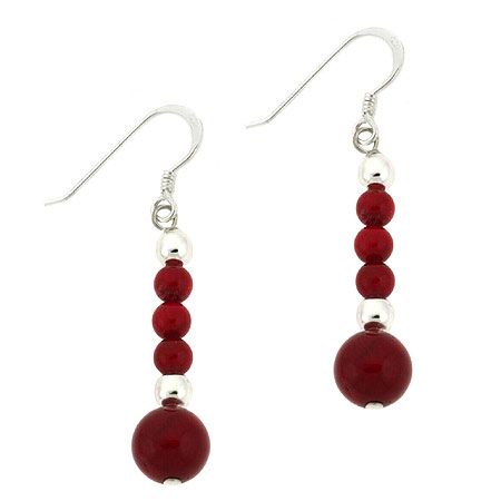 Sterling Silber .925 Rot Echtes Meer Bambus Coral Stone Perlen Drop Dangle Ohrringe