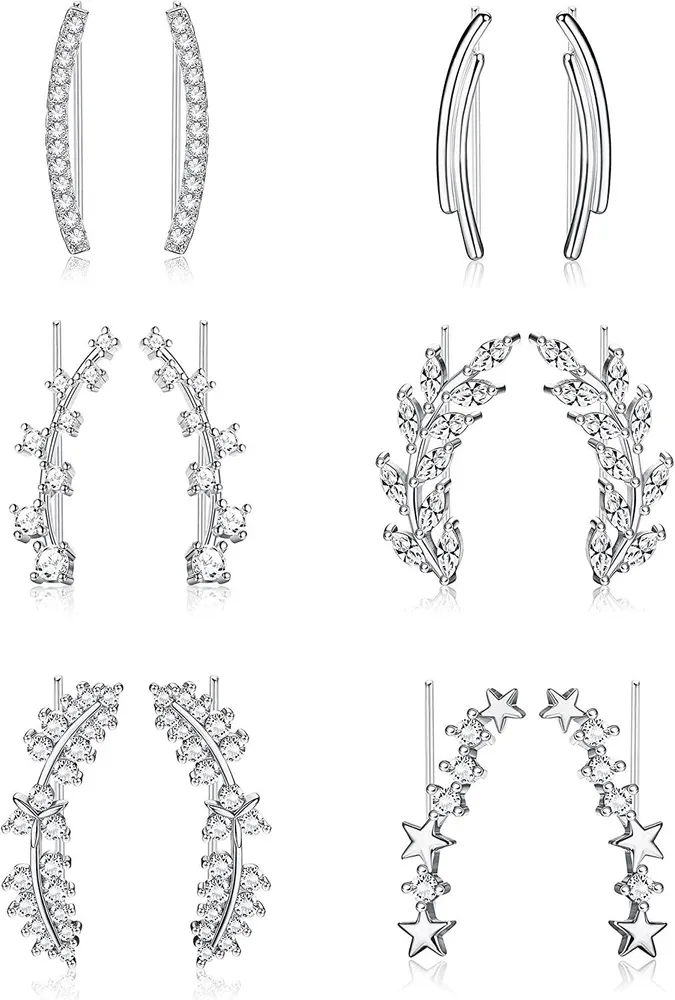 6Pairs Ohr Manschette Kletterer Hoop Ohrring CZ Pfeil Crawler Stud Ohrring Jacke für Frauen
