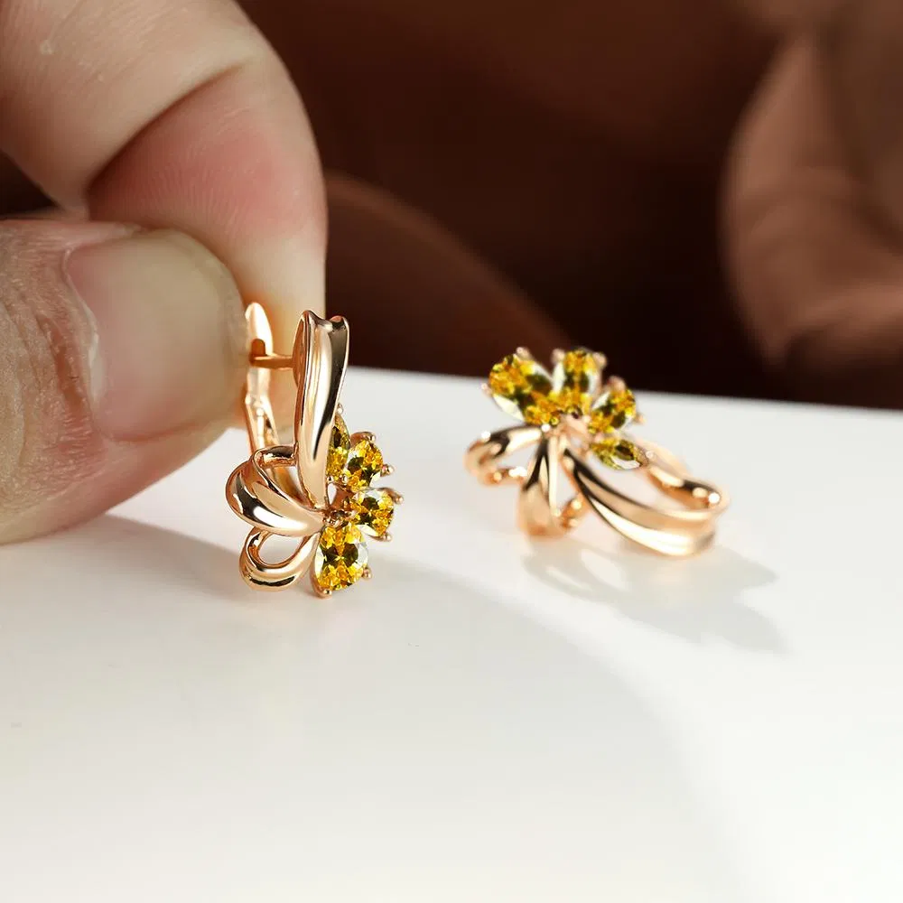 Bowknot-Form Englisch Lock Ohrringe Inlaid Glanzliches Wasser Tropfen Form Zirkon 18K Gold Plated Kupfer Ohr Schmuck Dekor