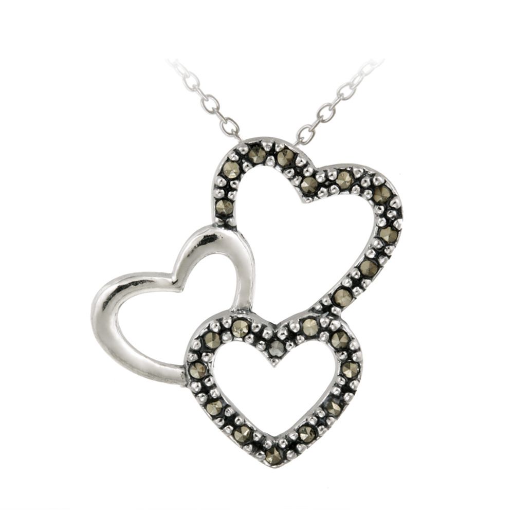 Sterling Silber Marcasite Triple Floating Hearts Anhänger