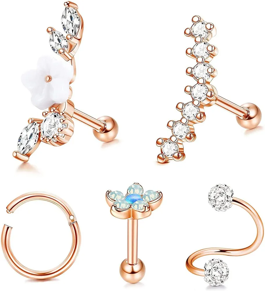Edelstahl Knorpel Ohrringe Hoop für Frauen Mädchen Helix Piercing Tiny Stud Ohrringe Set Tragus Nasen Lippen Kreis Blumen Muschel Schraube Ohrringe CZ Barbell Ohrknorpel Piercing für Frauen 16G