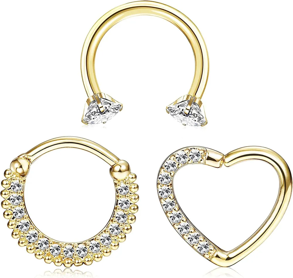 Edelstahlkörper Piercing Nasenringe Daith Knorpel Clicker Hoop Septum Piercings Cubic Zirkonia 3Pcs