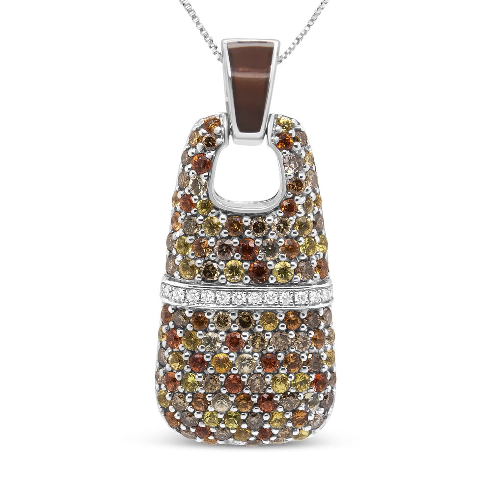 .925 Sterling Silber Braun Email 1 Cttw Weiße und Braune Diamanten und 1,5 mm Gelbe und Orange Saphir Edelsteine Statement 18